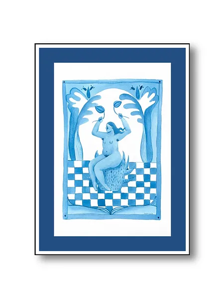 Image of With flowers by Diana Ruban , size: 30 x 21 cm, made of Paper, acrylic , Graphics medium, from Georgia , part of the Linocut, graphics series, priced at $260 Photo 3 of 3.