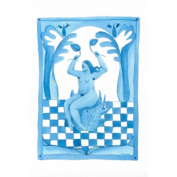 Image of With flowers by Diana Ruban , size: 30 x 21 cm, made of Paper, acrylic , Graphics medium, from Georgia , part of the Linocut, graphics series, priced at $260