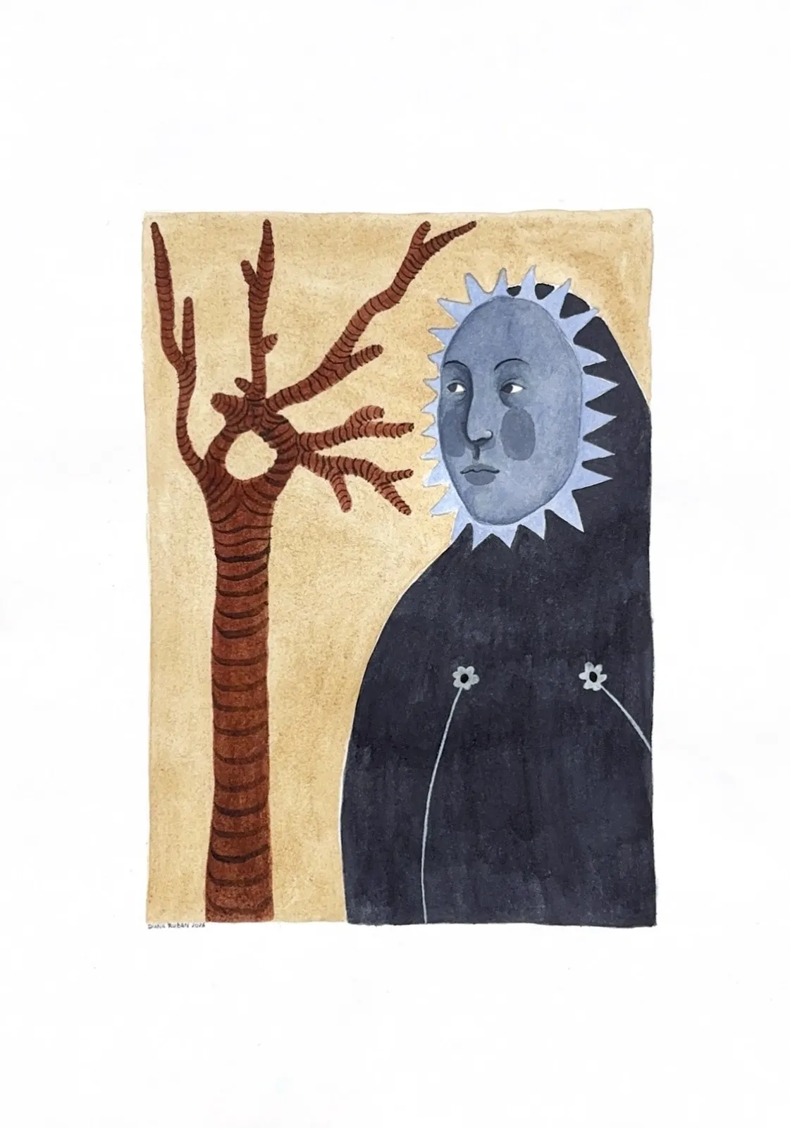 Image of Graphics by Diana Ruban , size: 40 х 29,7 cm, made of Paper 200g/m2, watercolor, Graphics medium, from Georgia , part of the Blue women series, priced at $350 Photo 1 of 2.